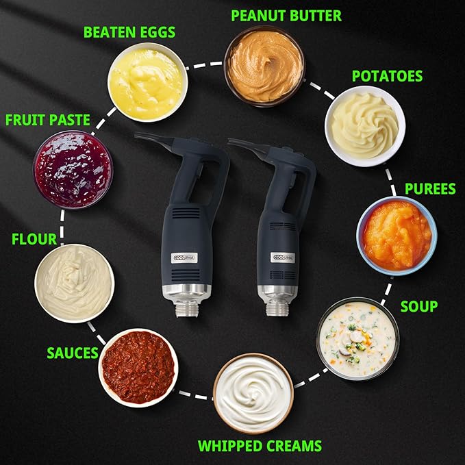 COOLUMA Immersion Blender Commercial, 14 Inch Removable Shaft, Heavy Durt 750 Watt, Variable Speed Motor, Professional Restaurant Grade Hand Mixer, Food-Grade Detachable 304 Blade & Shaft