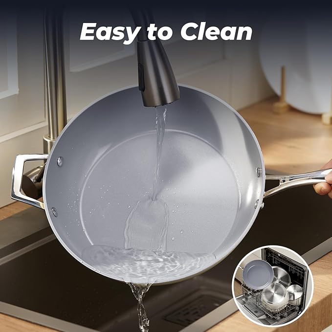 PekGema Ceramic Pots and Pans Set, 16 Pcs Cookware Set Nonstick, Non Toxic, Oven Safe, Induction Cookware, Cooking Set with Steamer, PPG Ceramic PFAS PTFE PFOA FREE, White