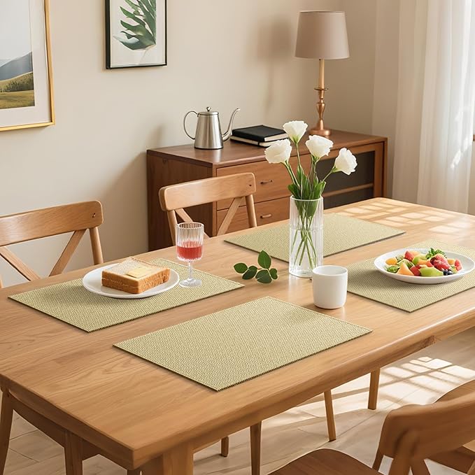 Blue Forest | Rectangular Faux Linen Placemats Set of 4 | Dual- Layered Thickened for Durability | Heat Resistant | Machine Washable | Wrinkle Free for Easy Care Indoor/Outdoor Use - Beige