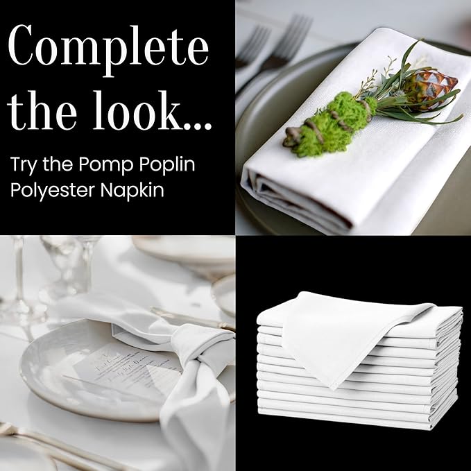 Pomp Pure White 60" x126" Poplin Polyester Tablecloth (2 Pack) | Wrinkle + Stain Resistant Easy Care Premium Fabric | Fits 8FT Rectangle Table
