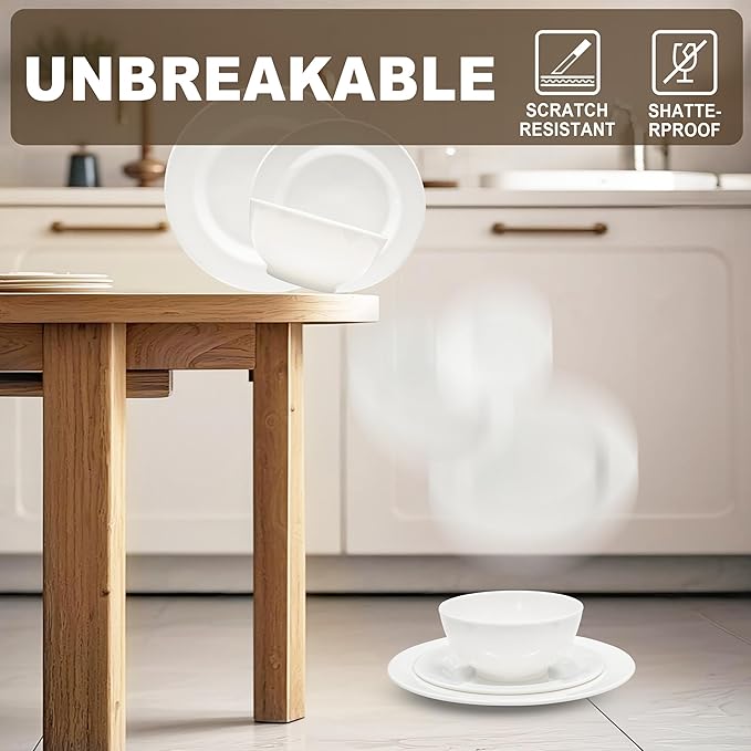 6 Sets Plates And Bowls Set(18 Piece) - Unbreakable Lightweight Dinnerware Set With 26 oz Cereal Bowls 8 inch Dessert Plates 10.5inch Dinner Plates Dishwasher Safe Reusable Gift for Wedding Home