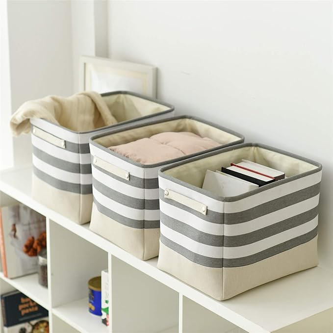 TheWarmHome Extra Large Cube Storage Bins Baskets for Organizing, Sturdy Fabric Storage Basket Cube W/Handles, Decorative Foldable Storage Baskets for Shelves Closet Nursery Toy (3 Pack 16횞12횞12inch)