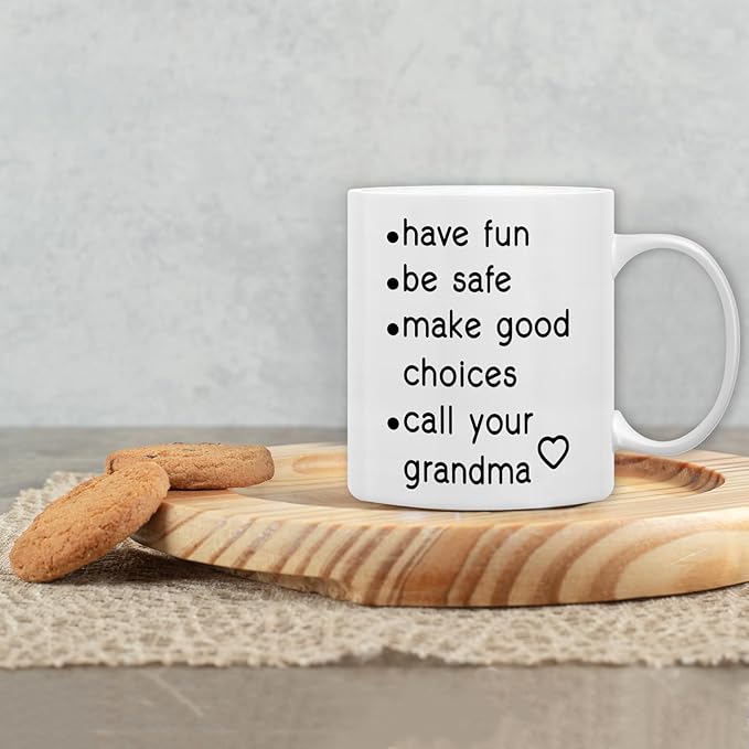 QASHWEY Funny Call Your Grandma Coffee Mug, College Freshmen Grandkids Graduation Gift, Call Your Grandma Coffee Cups Ceramic 11 Ounce, College Gift Tea Mug Cup, Gifts for College Grandkids Students