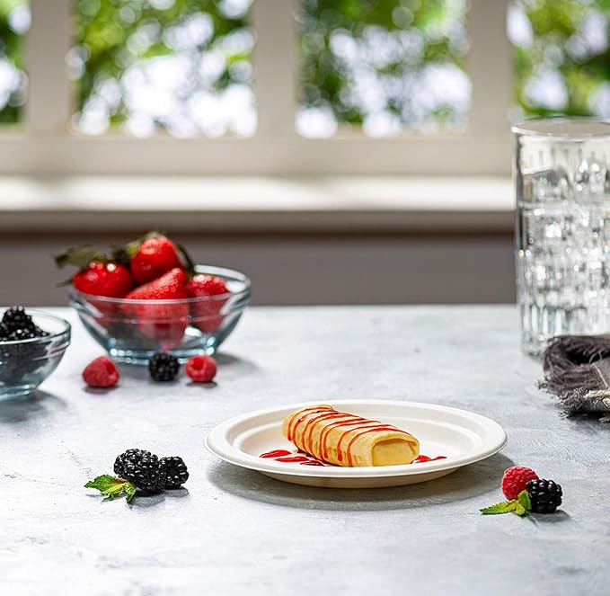 GUSTO [Case of 1,000 7 Inch Heavy-Duty Paper Plates, 100% Compostable, Eco-Friendly - Biodegradable Disposable Plates, Sugarcane Paper Plates (Formerly Comfy Package)