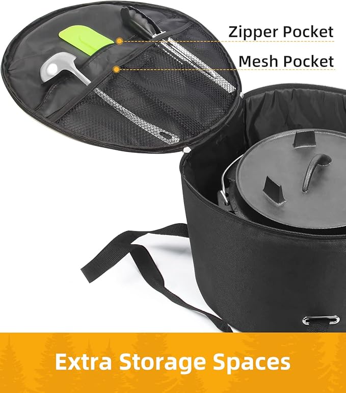 Dutch Oven Bag for 14 Inch Dutch Oven, Carry Bag with Extra Inner Crossed Straps & 2 Pockets