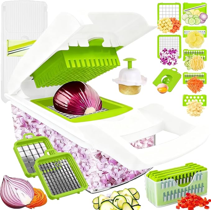 Pro-Series 16-in-1 Mandoline Slicer & Spiralizer, Veggie Chopper with Container for Onion Salad & More