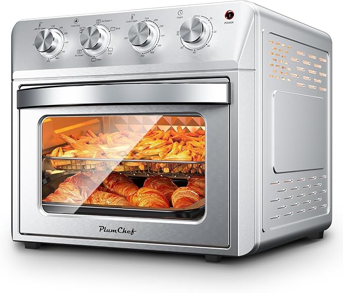 27.5QT 6-in-1 Air Fryer Toaster Oven Extra Large Dropdown-Door 6-Slice Convection Oven for Air Frying, Baking, Roasting, Broiling & Grilling, Stainless Steel Housing, Stainless Steel