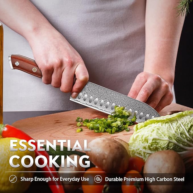 Purple Dragon Santoku Knife 7 Inch, VG10 Steel Damascus Japanese Chef Knife for Kitchen Cooking Meat Cleaver, Cutting Vegetables and Fruit - Christmas Gift for Men and Women