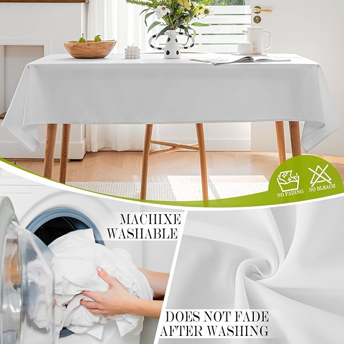 BYDOLL Table Cloth White 60x102 Inch Tablecloth for 6 Foot Rectangle Tables Outdoor Polyester Washable Wrinkle-Free and Spillproof Tablecloth for Festival Wedding Party Camping Patio Cover