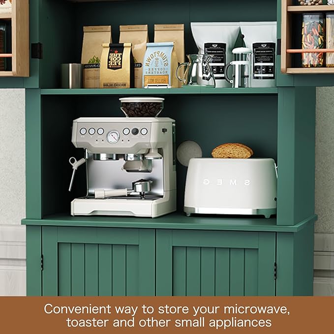 HLR 72" Kitchen Pantry Storage Cabinet, Freestanding Larder Cupboard, Kitchen Hutch Cabinet with Microwave Stand,Utility Pantry with Doors and Shelves for Dining Room, Living Room
