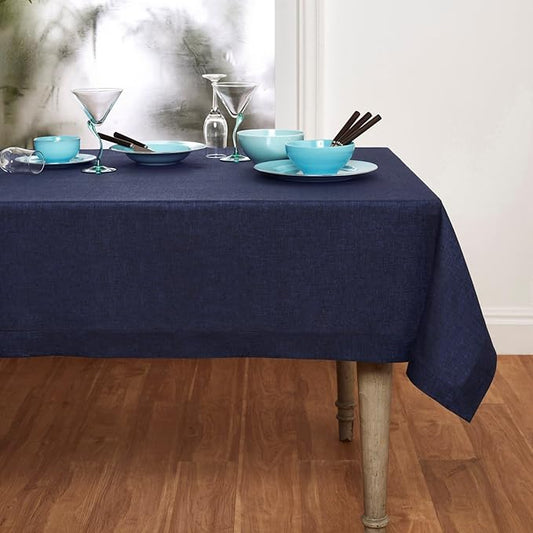 Solino Home Linen Square Tablecloth 52 x 52 Inch - 100% Pure Linen Chambray Navy Table Throw - Athena, Machine Washable Tablecloth for Winter, Spring