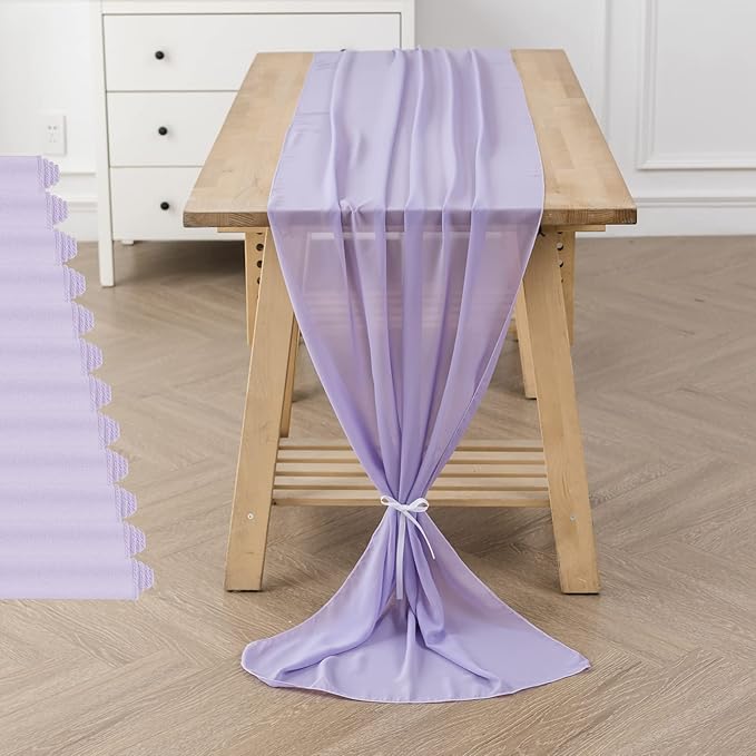 flohar 12Pack 9ft Chiffon Table Runner 14x108 Inch Sheer Romantic Table Runner for Wedding Birthday Party Bridal Shower Outdoor Decoration-Lavender