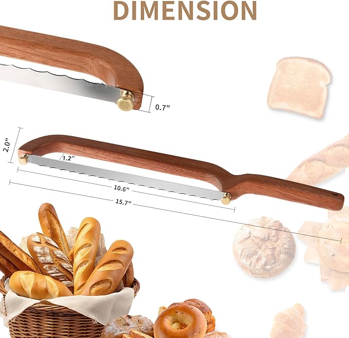 Uprichya Bread Knife for Homemade Bread Sourdough, Wooden Bread Bow Knife for Sourdough, Bread Slicer for Homemade Bread, Bread Saw, Sourdough Bread Cutter, Sharp and Even Slicing