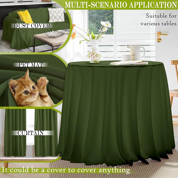 BYDOLL Table Cloth 70 Inch Round Tablecloth Fits Max60 Inch Diameter Table Top,Green Polyester Washable Wrinkle-Free Spillproof Tablecloth for Party Patio Cover