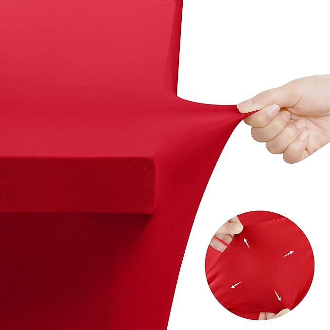 Utopia Kitchen Spandex Tablecloth 2 Pack [6FT, Red] Tight, Fitted, Washable and Wrinkle Resistant Stretch Table Cloth Rectangle Cover for Trade Show, Weddings & Parties [72Lx30Wx30H Inch]