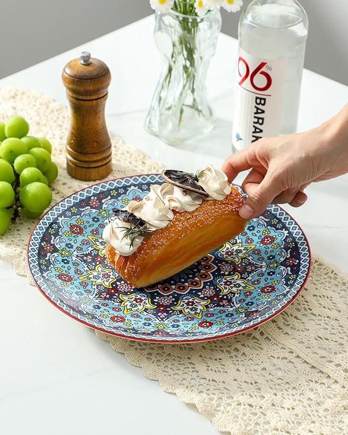 glowworm Dinner Plates Set of 4, 10.5 Inch Ceramic Plates for Steak, Dishes Set for Kitchen, Housewarming Gift竊똌icrowave, Oven & Dishwasher Safe, Bohemian