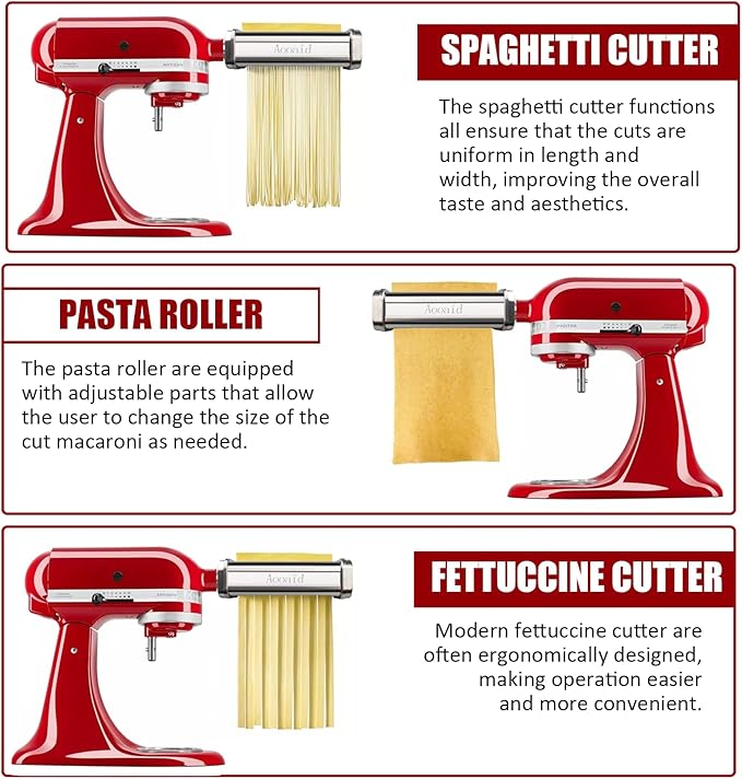 Pasta Roller & Spaghetti Cutter, Fettuccine Cutter Attachment for Kitchenaid Stand Mixerï¼? Pcs Stainless Steel Pasta Maker Accessories By Aooaid
