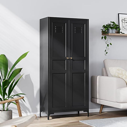 Yizosh Metal Pantry Cabinet,Tall Kitchen Pantry Storage Cabinet with Doors and Adjustable Shelves - 61" Black Cupboard Cabinet for Kitchen, Living Room,Dining Room,Home