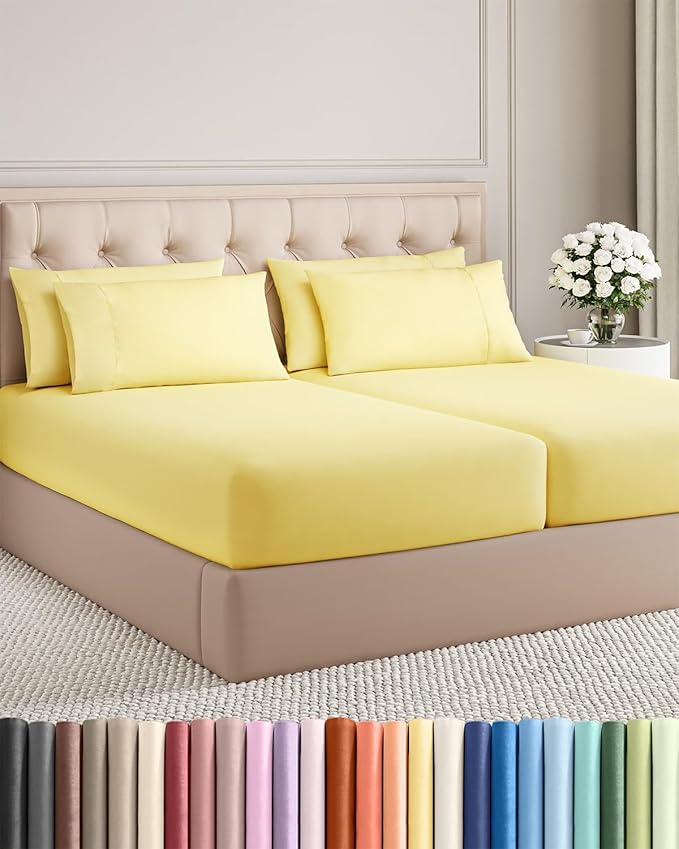 Split King 7 Piece Sheet Set - Cooling and Breathable Bed Sheets - Hotel Luxury Bed Sheets for Women, Men, Kids and Teens - Deep Pockets - Easy Fit - Soft and Wrinkle Free - Split King Yellow Sheets