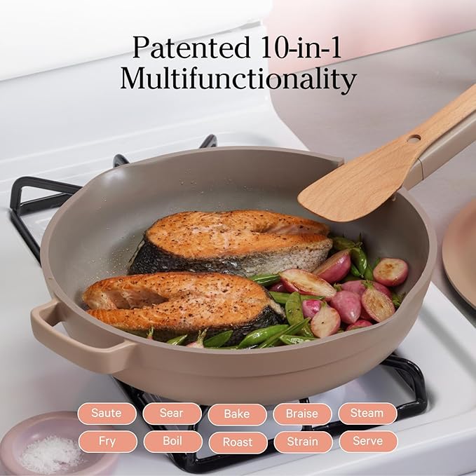 Our Place Large Always Pan | 12.5" Ceramic Pan with Modular Lid & Beechwood Spatula | Patented 10-in-1 Nonstick, Non-Toxic Cookware Made Without PFAS | Induction & Oven-Safe up to 450째F | Steam