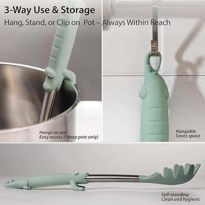 BONE Stylish Kitchen Utensils Set, Self-Standing Cooking Tools with Cute Croc Handle, Heat Resistant & BPA Free, Food Grade Silicone Cute Kitchen Utensils