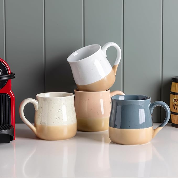 GBhome Ceramic Coffee Mugs Set of 2, 24oz Handmade Large Coffee Mugs Set with Terracotta Underside for Latte/Tea/Beer/Hot Cocoa/Cappuccino/Soup Dishwasher & Microwave Safe-Beige & Orange
