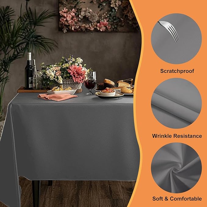 TWINPRET Rectangle Tablecloth 60 x 126 Inch, Grey Waterproof Washable Polyester Table Cloth - Stain & Oil Resistant Rectangular Table Cover for Banquet & Party (Fits 8 Foot Tables) [2 Pack]