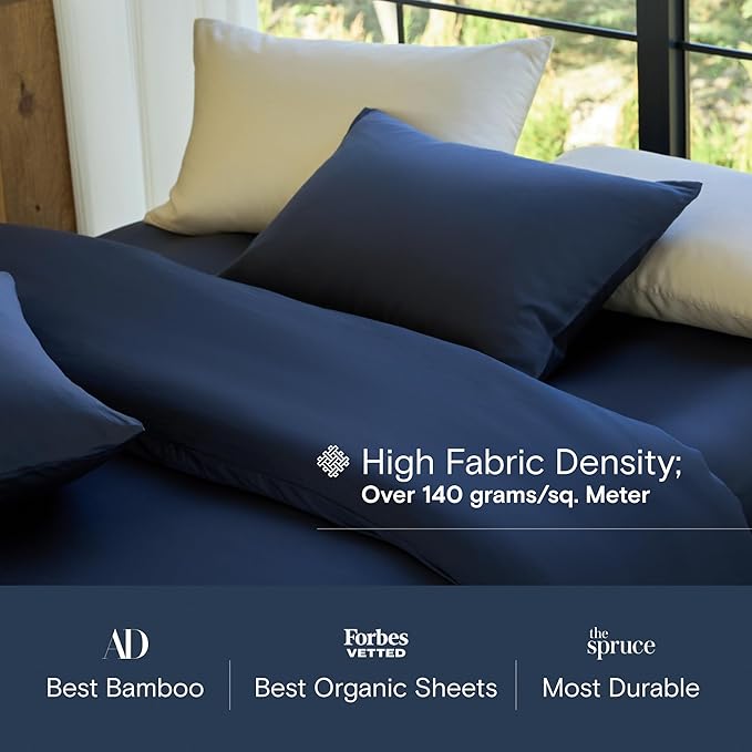 DOZ Sheet Set, 100% Viscose derived from Bamboo, Organically Grown, Buttery Soft, Cooling Sheets, High GSM, Deep Pockets - 2 Piece - 1 Pillowcase 1 Fitted Sheet (Sapphire, Twin)