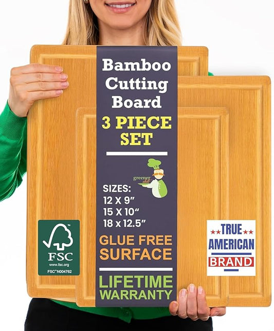 Glue-Free Surface??Extra Large Bamboo Cutting Board Set ??For Chopping Vegetables, Carving Meat, Slicing Bread, and Serving Cheese & Charcuterie for Safer Family Meal Prep ??For Health Conscious Chefs