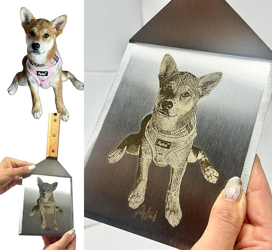 Dog Stainless Steel Spatula for Holiday Personalized Engraved Dog Cat Portrait with Name Pet Gift Pet Memorial Kitchen Grilling Spatula