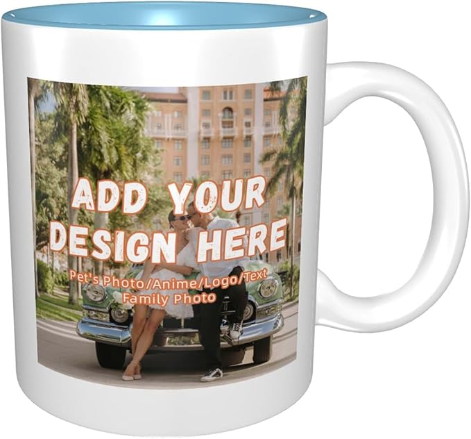 Custom Color Mugs with Partial or Full-Size Printing Customizable Photos and Text Coffee Mugs Creative Multicolor Designs Image (Partial, Sky Blue)