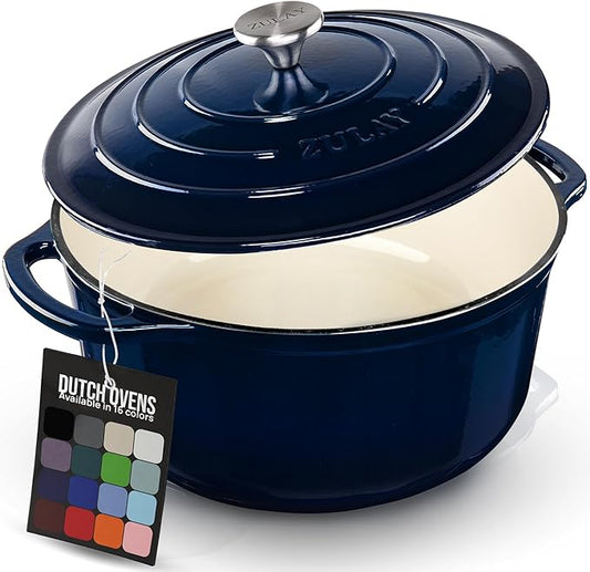 Zulay Kitchen 6 Quart Enameled Cast Iron Dutch Oven Pot with Lid ??Premium Durability & Oven Safe up to 500째F ??Heavy Duty Cookware Perfect for Bread Baking, Stews, Braising & Roasting - Lapis Lazuli