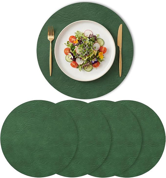 Artoid Mode Green Faux Leather Placemats Set of 4, 15 Inch Waterproof Wipeable Heat Resistant Place Mats, Reversible Table Mats for St. Patrick's Day Dining Decor