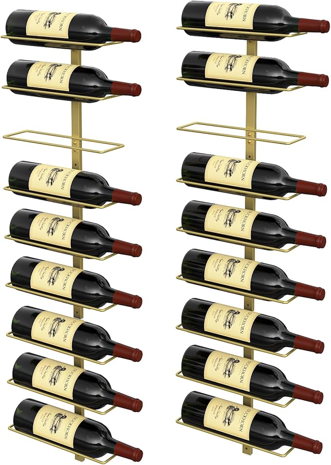 B4Life Gold Wine Rack and Holder Wall Mounted 18 Bottles, Metal Hanging Mount Racks for Wall, Wine Bottles for Bottles Storage Home Bar, Cellar and Kitchen, Dining Room (Gold, 18 Bottle)