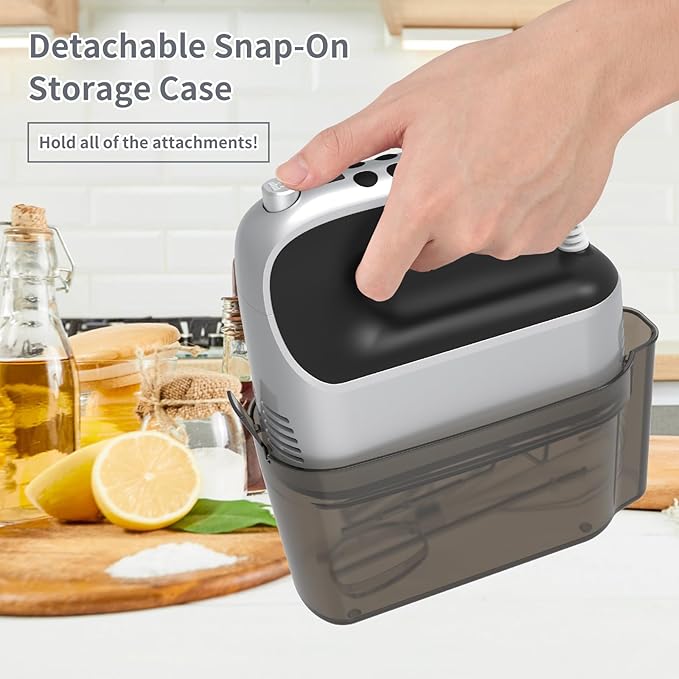 9-Speed Digital Hand Mixer Electric, 400W Powerful DC Motor, Baking Electric Handheld with Snap-On Storage Case, 5 Stainless Steel Accessories, Flat Beaters, Dough Hooks, Whisk(Silvery Black)
