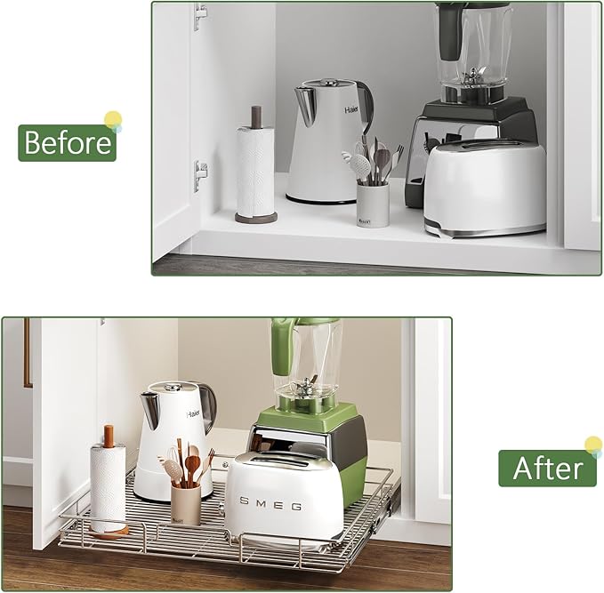 Pull Out Cabinet Organizer 27" W x 21쩍" D, Heavy Duty Cabinet Pull Out Shelves, Slide Out Drawers Organization for Kitchen Cabinets Bathroom