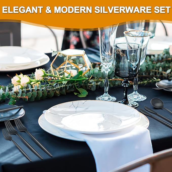 60 Pieces Black Silverware Set, Stainless Steel Flatware Set Service for 12, Tableware Cutlery Set, Utensils for Home, Restaurant, hotel, Include Knife Fork Spoon Set,Dishwasher Safe