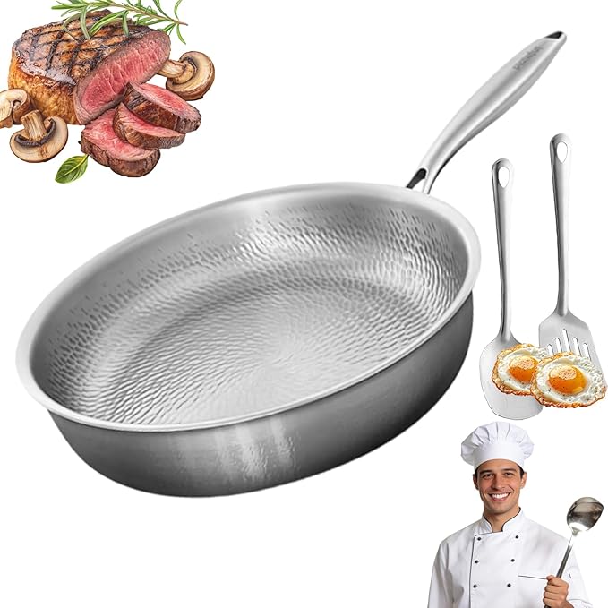 Titanium Pan, 100% Pure Titanium Non-Stick Frying Pan with Lid, Durable Cookware Compatible with All Stovetops Including Induction, Oven Safe, No Coating & Scratch-Resistant (Single pot, 11.02in)