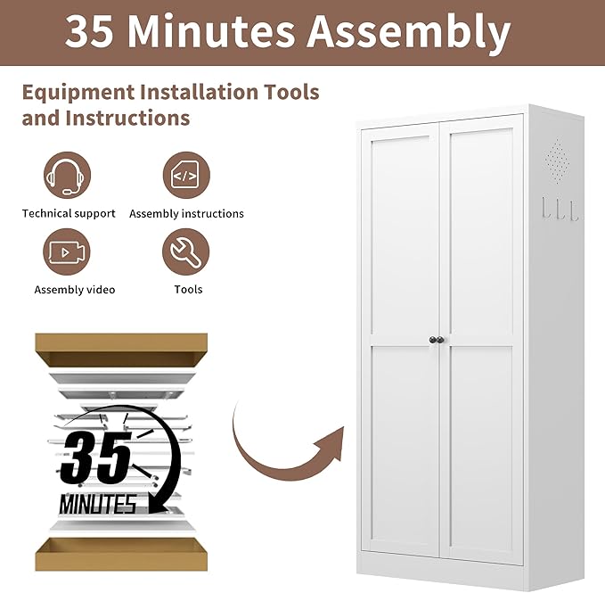 Kitchen Pantry Storage Cabinets with 4 Adjustable Shelves, 61" Tall Kitchen Cupboard Metal Food Pantry Cabinet for Kitchen, Dining Room, Living Room and Bathroom, Assembly Required(White)
