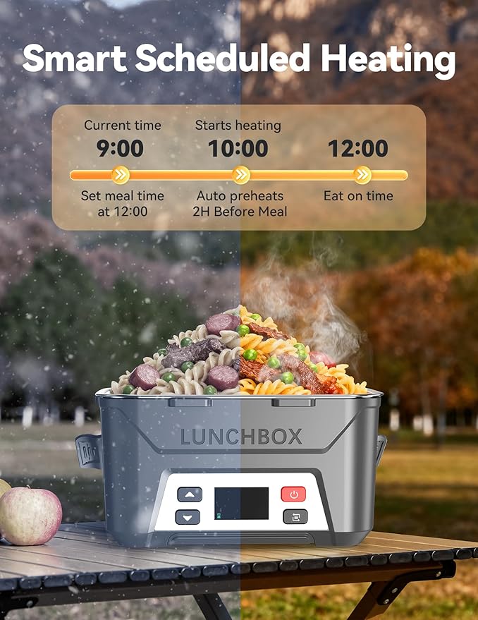 EAST OAK Cordless Electric Lunch Box for Adults,5.5 Cups Rechargeable Self Heating Lunch Box-Automatic Heating,Food Warmer with Memory Function & Automatic Keep Warm,Perfect for Work and Trip(Grey)