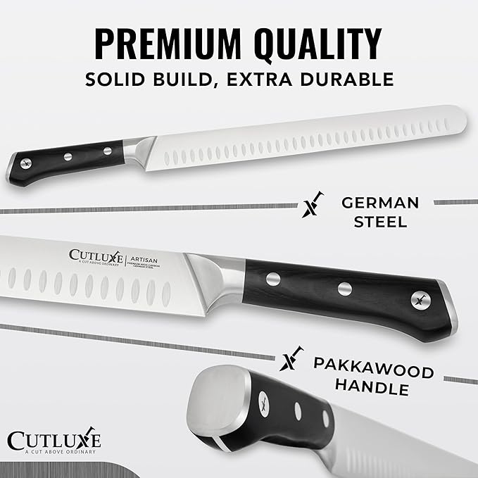 Cutluxe BBQ Knife Carving Set ??12" Brisket Knife & 10" Honing Rod, Butcher Knife Set for Meat Cutting ??Ultra Sharp German Steel, Ergonomic Pakkawood Handles ??Artisan Series