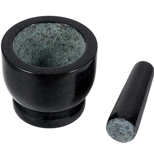 Heavy-Duty Mortar and Pestle Set, 2-Cup Granite Material, with Non-Slip Base, 5.51-inch Mexican Grinder, for Grinding Spices and Seeds, Seasoning and Spice Tool (Black, 2Cup)