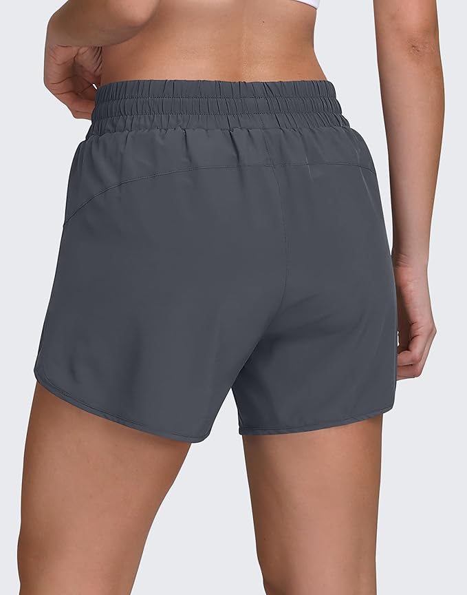 Women's 5" Running Shorts Quick Dry Sporty Athletic Gym Workout Shorts with Zipper Pockets Liner