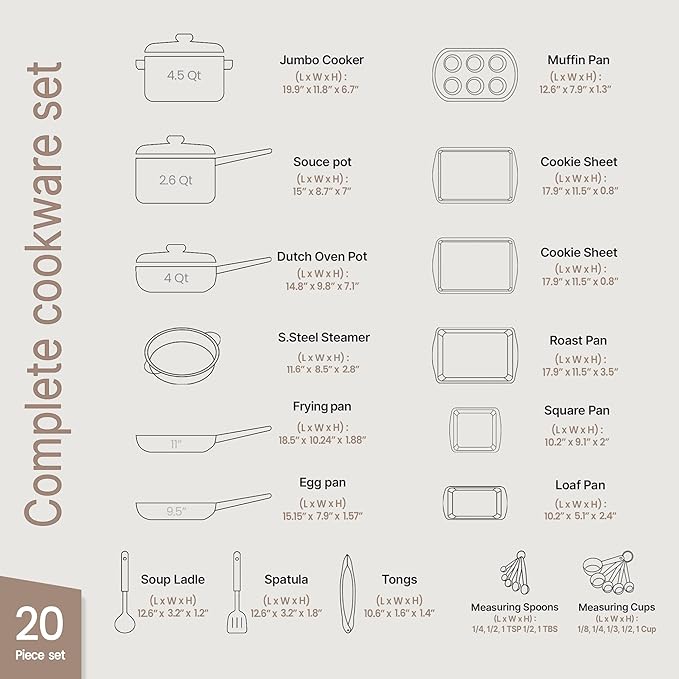 Bakken-Swiss 20-Piece Kitchen Cookware Set ??Granite Non-Stick ??Eco-Friendly ??for All Stoves & Oven-Safe