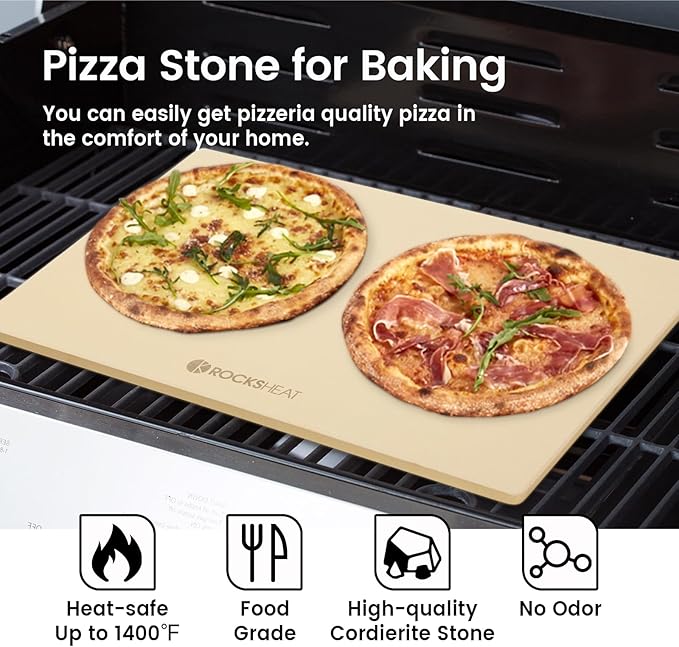 ROCKSHEAT Pizza Stone, Rectangular Extra Large 23.6" x 15.8" x 0.6" Pizza Stones for Oven Grill BBQ, Industrial Commercial Heavy Duty Cordierite Baking Stone for Pizza Bread, Outdoor Pizza Accessories
