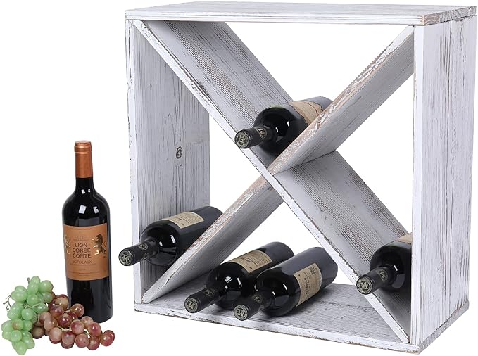 Wine Rack countertop Wooden Stackable Storage Rustic Retro Style Cube 24-Bottle Wooden Wine Rack Wine Cabinet (Weathered White), ja02