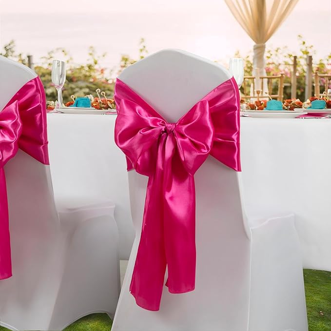 Horbaunal 6 Pack Satin Runners 12 x 108 Inch Bright Silky Smooth Satin Table Runners for Birthday Wedding Party Banquets, Hot Pink