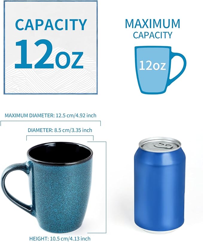 Ceramic Mugs 12oz,Set of 6,Large Ceramic Coffee Mugs for Men, Women, Dad, Mom, Coffee cups,Modern Coffee Mugs With Handle For Tea,Latte,Cappuccino,Cocoa. (6 Pack)