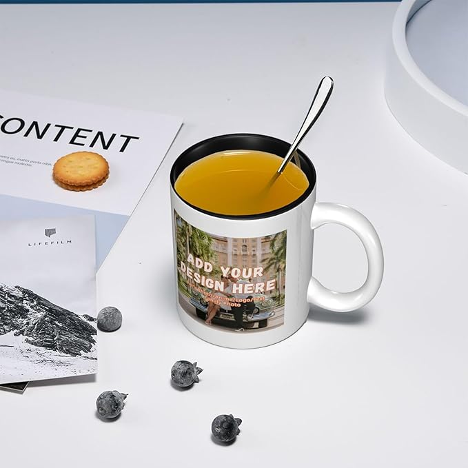 Custom Color Mugs with Partial or Full-Size Printing Customizable Photos and Text Coffee Mugs Creative Multicolor Designs Image (Partial, Black)