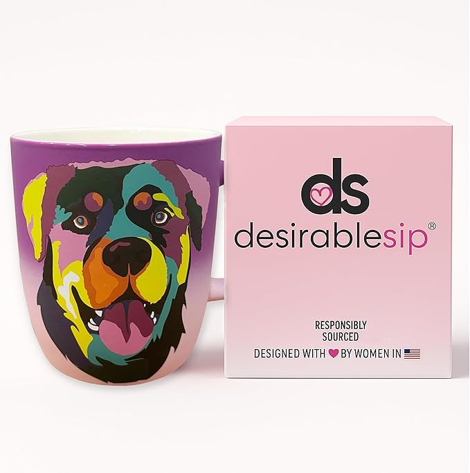 Soft Touch Rottweiler Purple Mug - 18 Oz Ceramic Coffee Mug with Premium Box - Unique Coffee Cup for Dog Lovers - Best Tea Cup for Every Occasion